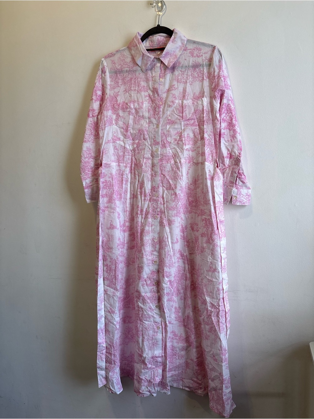 Classic Pink Toile-Print Button-Front Dress